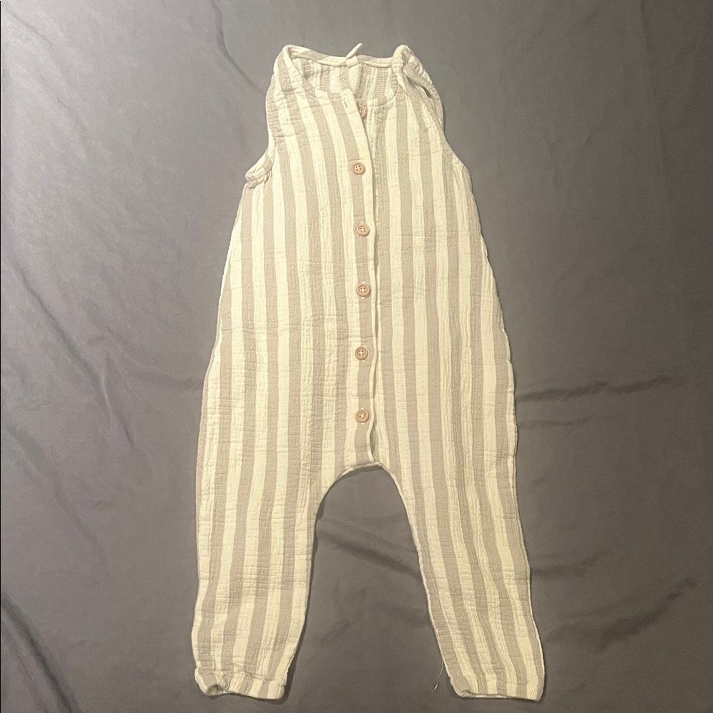 Quincy Mae Cream and Tan Baby Romper